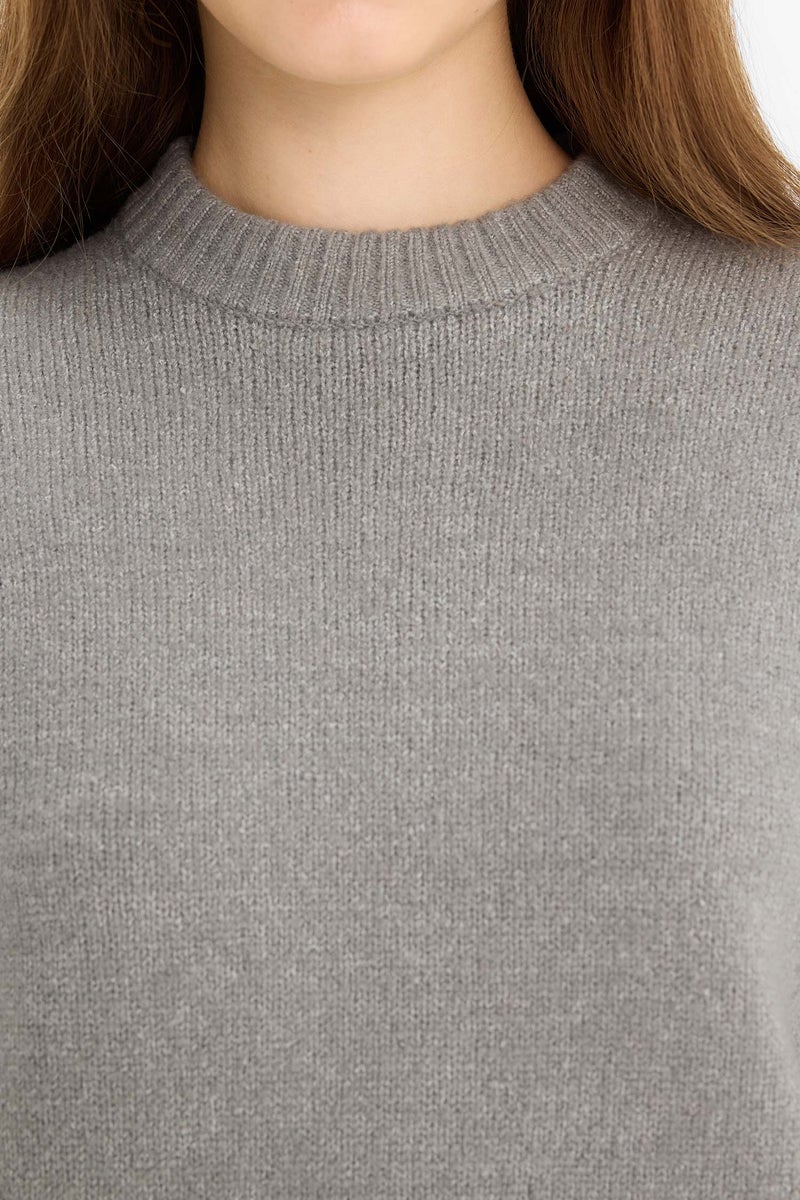 DeFacto Grey Woman Oversize Crew Neck Knit Pullover Casual - Image 5